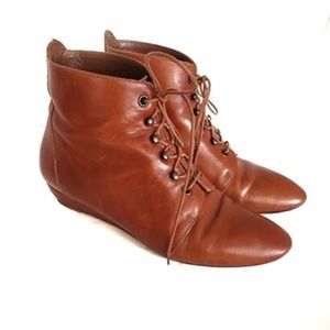 Loeffler Randall Vintage Camel Brown June Lace Up Leather Ankle Boots